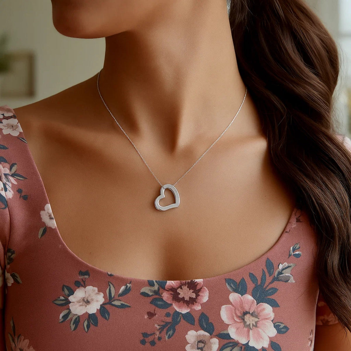 14k White Gold Heart Pendant