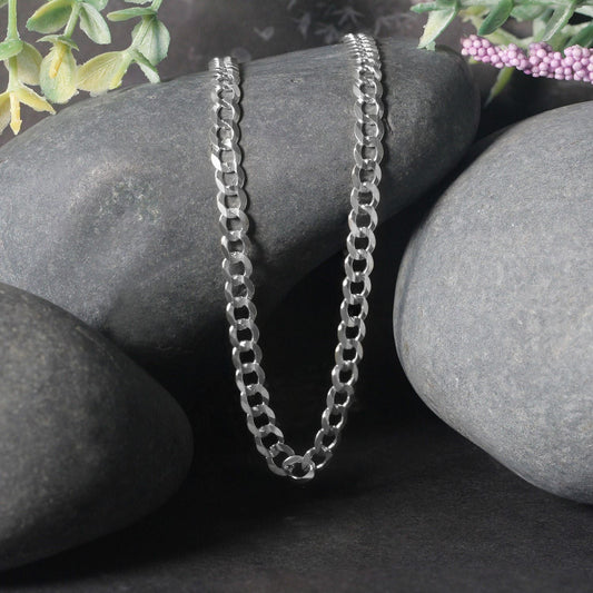 Rhodium Plated Sterling Silver Curb Style Chain (4.70 mm)