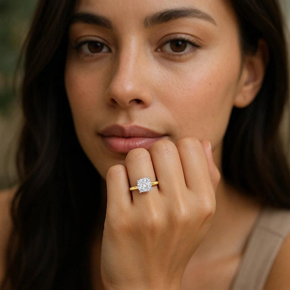 1.50Ct Cushion Lab Grown IGI G/VS1 Diamond Ring in 10K Yellow Gold