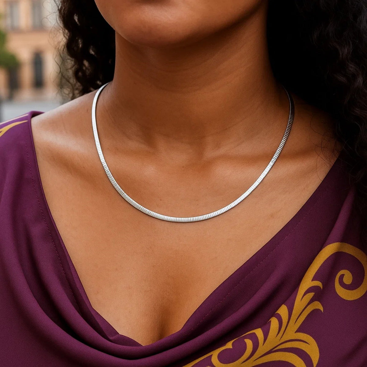 3.0 mm 14k Two Tone Gold Reversible Omega Necklace
