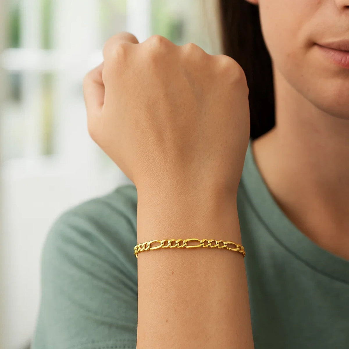 14k Yellow Gold Solid Figaro Bracelet (2.80 mm)