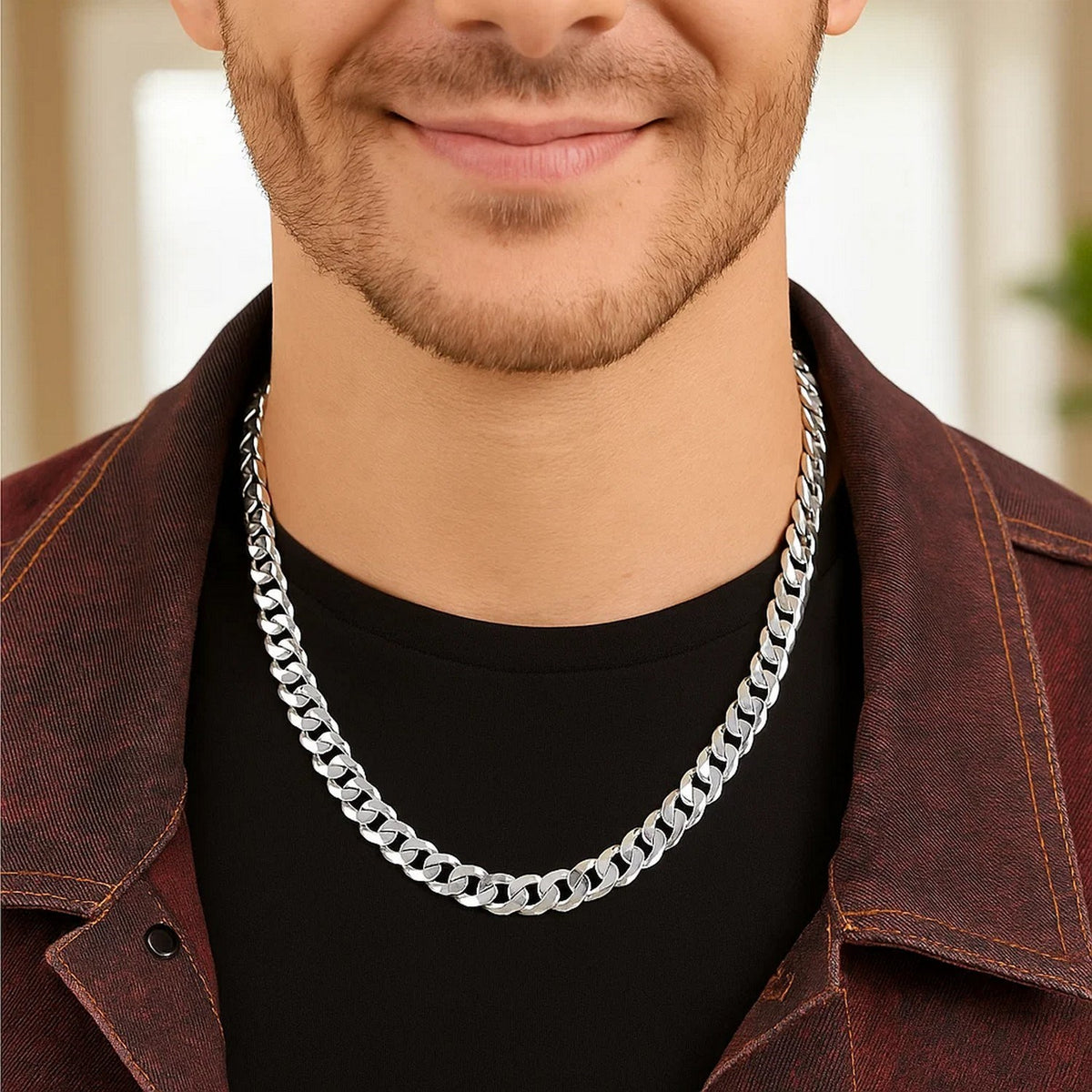Rhodium Plated Sterling Silver Curb Style Chain (7.90 mm)