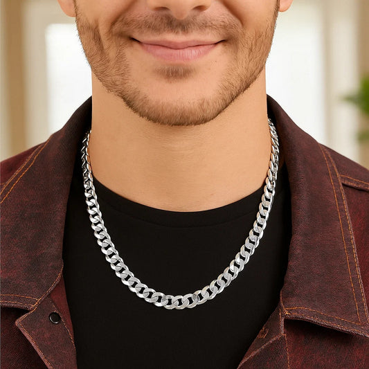Rhodium Plated Sterling Silver Curb Style Chain (7.90 mm)