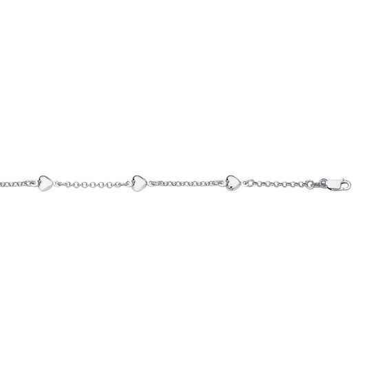 14k White Gold Anklet with Puffed Heart Design