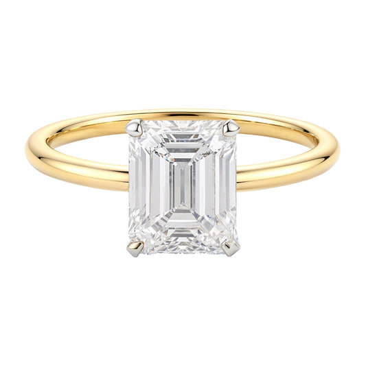 2 Carat Emerald Lab Grown IGI G/VS1 Diamond Solitaire Ring in 14K Yellow Gold