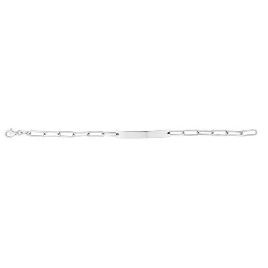 Sterling Silver Rhodium Plated Engravable ID Bar Paperclip Bracelet (2.10 mm)