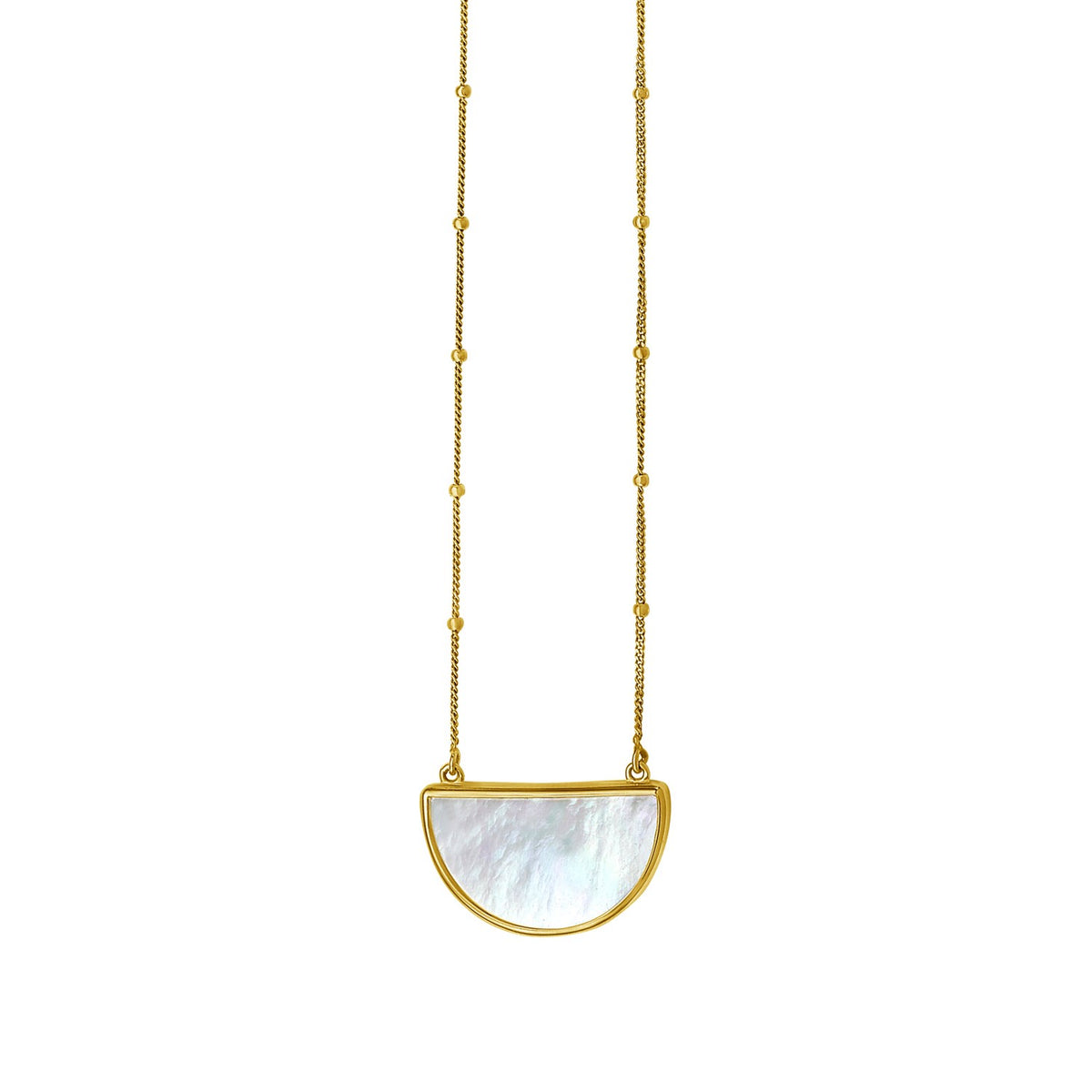 MOP Geometric Gem Half Moon Necklace in 14K Yellow Gold