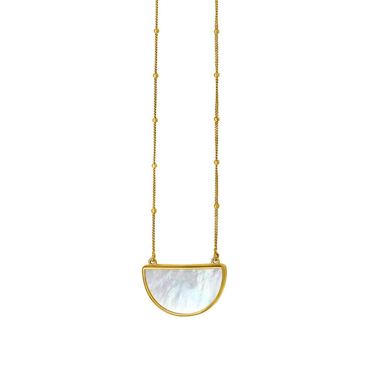 MOP Geometric Gem Half Moon Necklace in 14K Yellow Gold