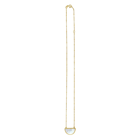 MOP Geometric Gem Half Moon Necklace in 14K Yellow Gold