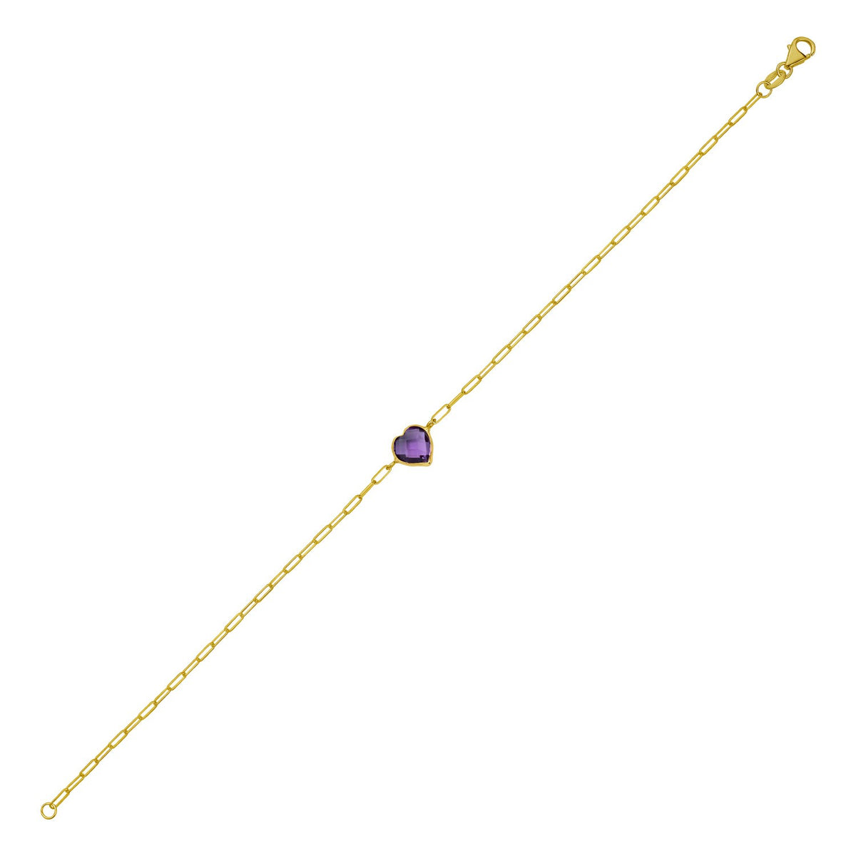 14K Yellow Gold Amethyst Heart Bracelet (1.50 mm)