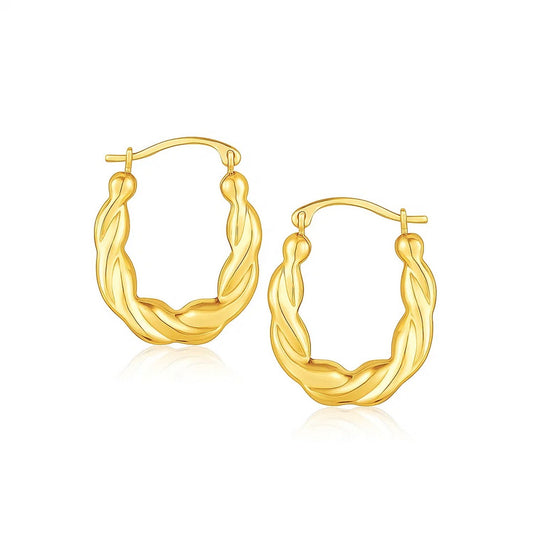 10k Yellow Gold Oval Twist Hoop Earrings