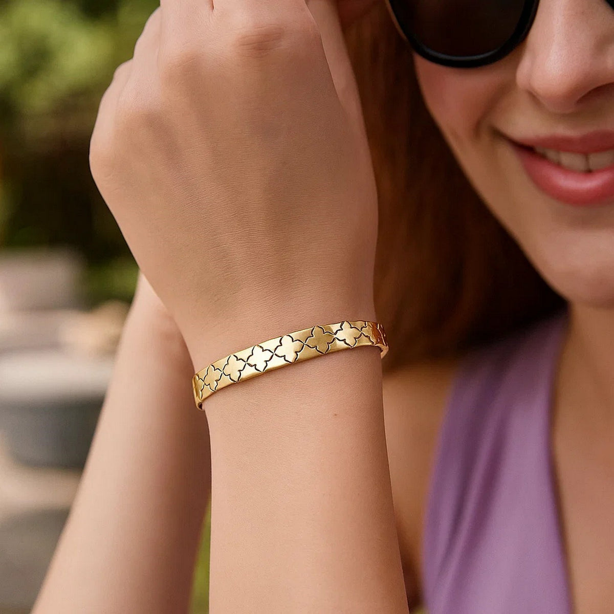 Nature Inspired Clover Bracelet in 14K Yellow Gold  (6.50 mm)