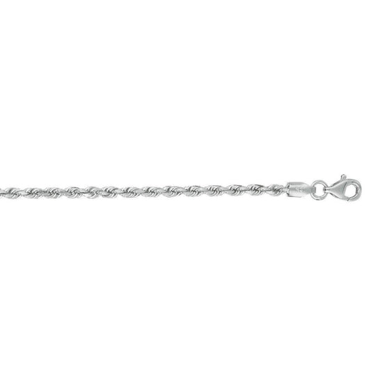 14k White Gold Solid Diamond Cut Rope Bracelet (2.50 mm)
