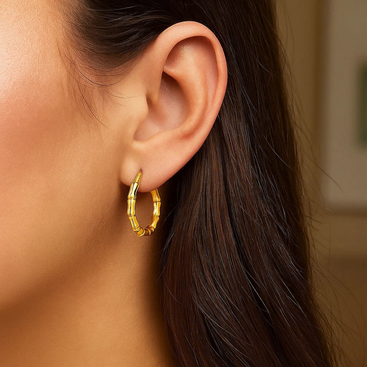 10k Yellow Gold Branch Motif Hoop Earrings