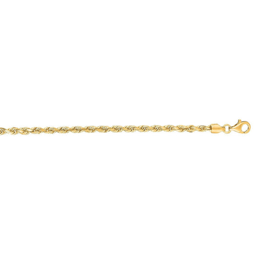 14k Yellow Gold Solid Diamond Cut Rope Bracelet (3.00 mm)