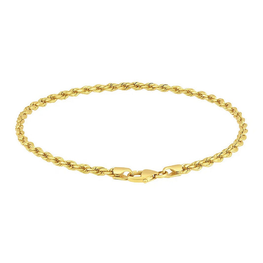 14k Yellow Gold Solid Diamond Cut Rope Bracelet (3.00 mm)