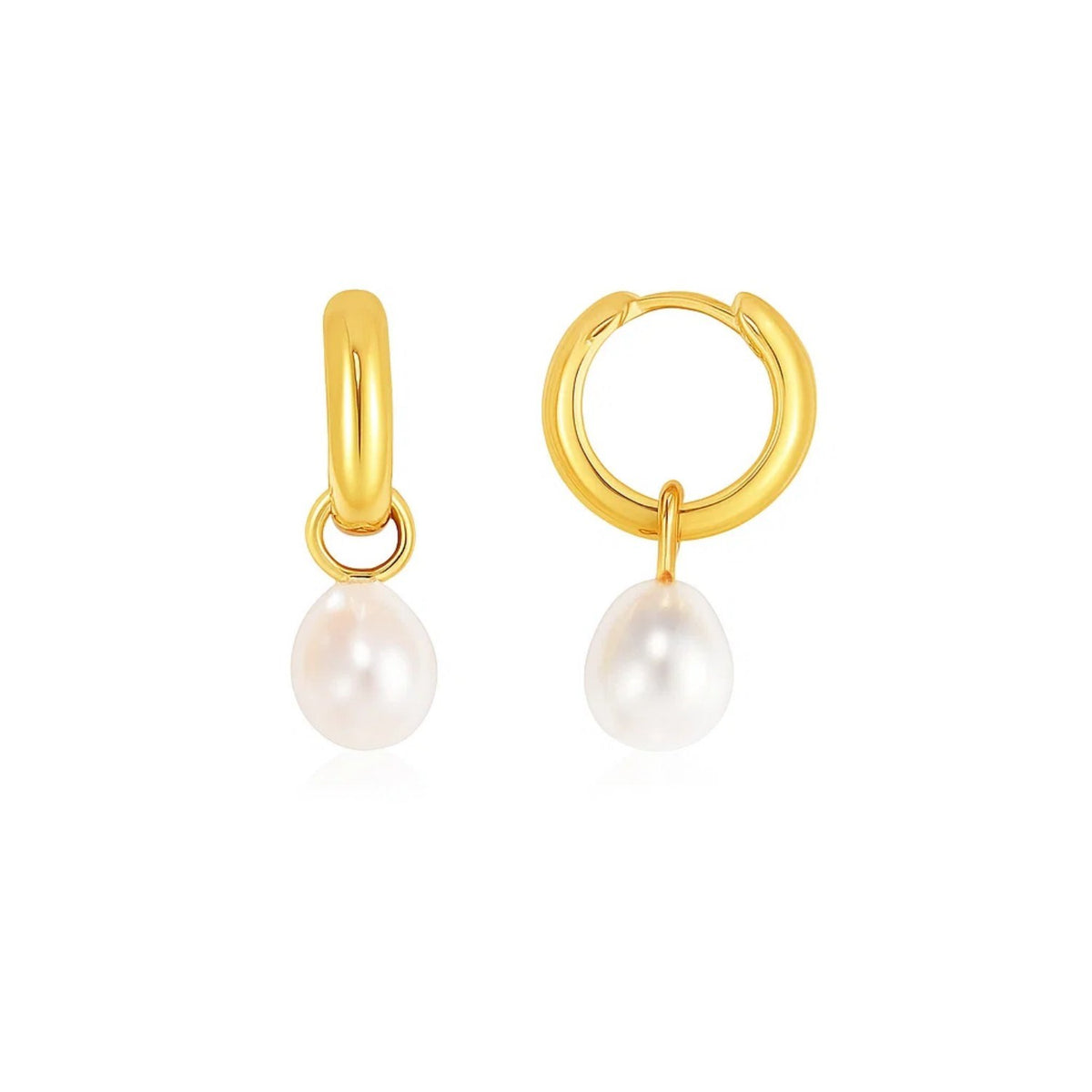 14k Yellow Gold Small Hoop Earrings with Pearls