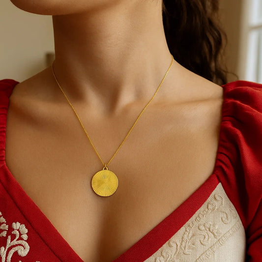 14K Yellow Gold Radiating Circle Necklace