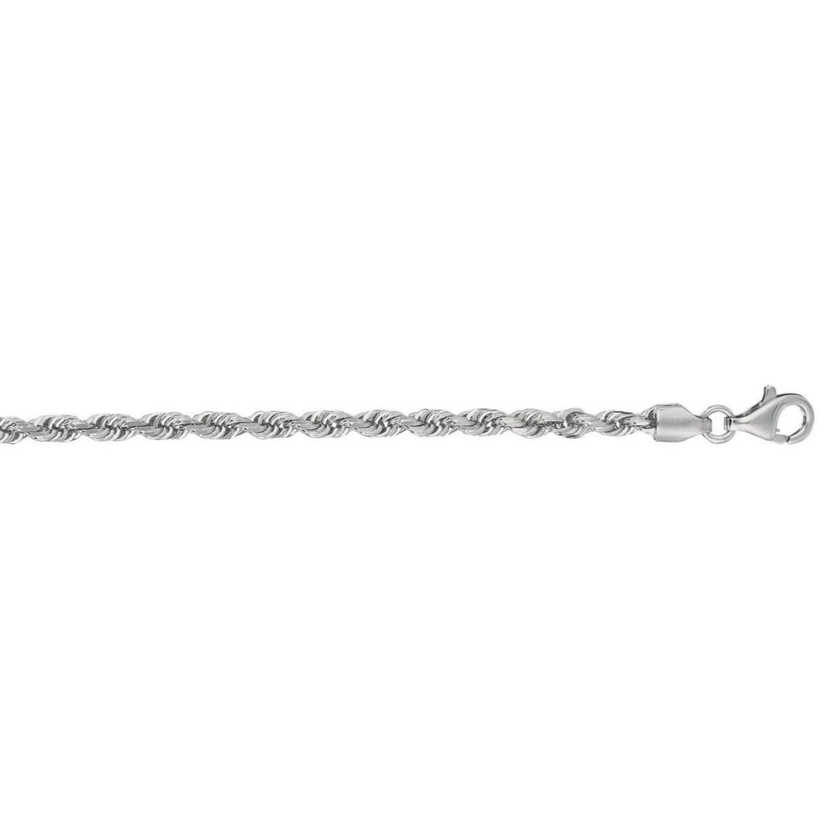 14k White Gold Solid Diamond Cut Rope Bracelet (3.00 mm)