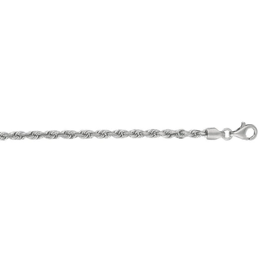 14k White Gold Solid Diamond Cut Rope Bracelet (3.00 mm)