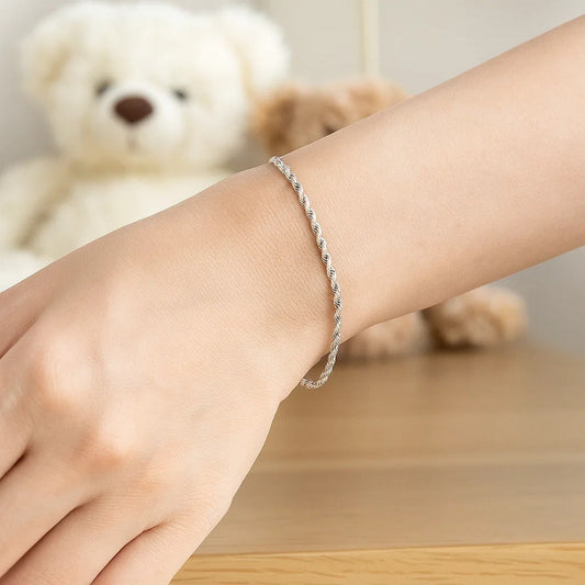14k White Gold Solid Diamond Cut Rope Bracelet (1.80 mm)