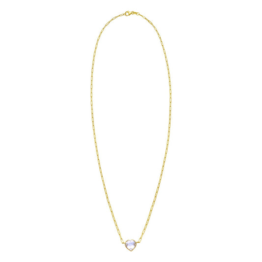 14K Yellow Gold White Topaz Heart Necklace (1.50 mm)