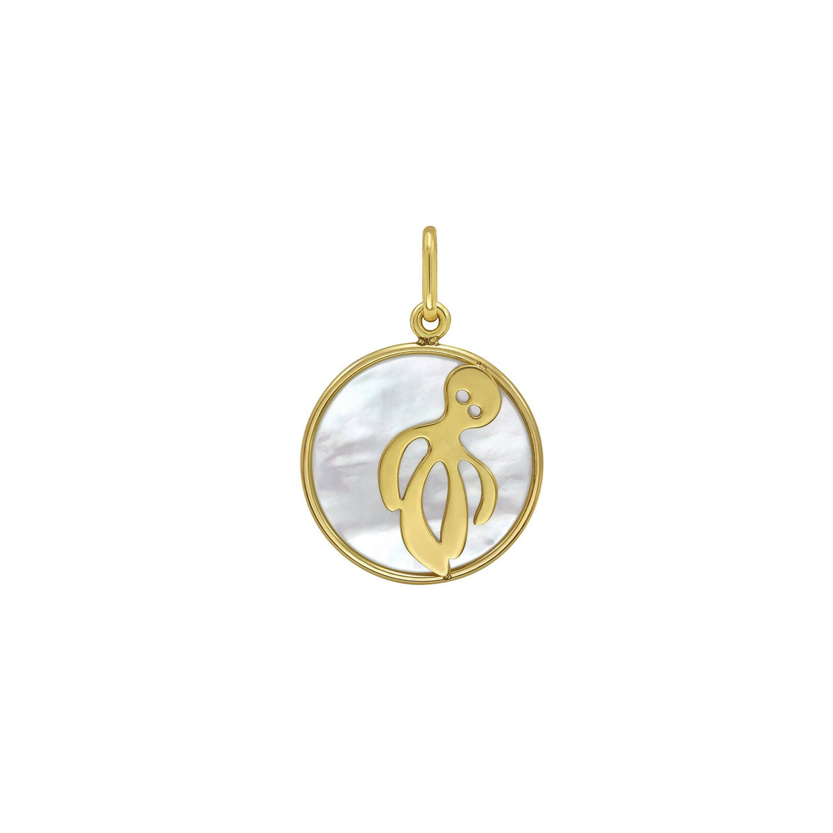 14K Yellow Gold Octopus MOP Charm Pendant