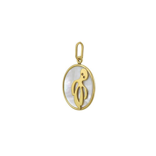 14K Yellow Gold Octopus MOP Charm Pendant