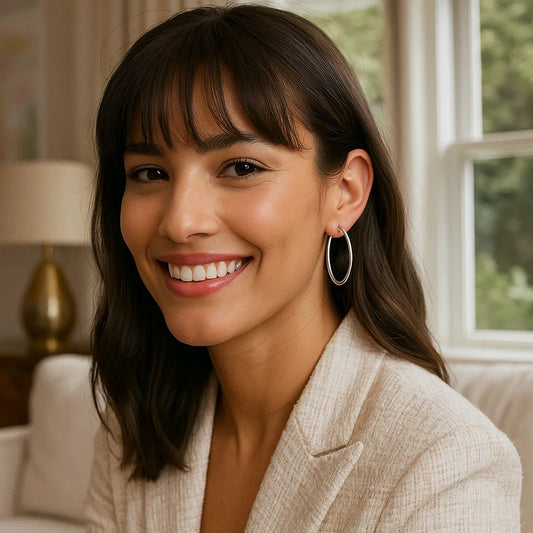 Sterling Silver Thin Polished Hoop Style Earrings with Rhodium Plating (2x30mm)