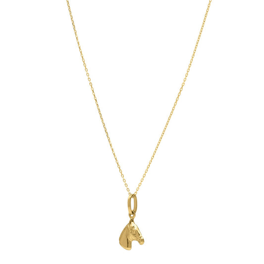 Horse Profile Small Necklace in 14K Yellow Gold