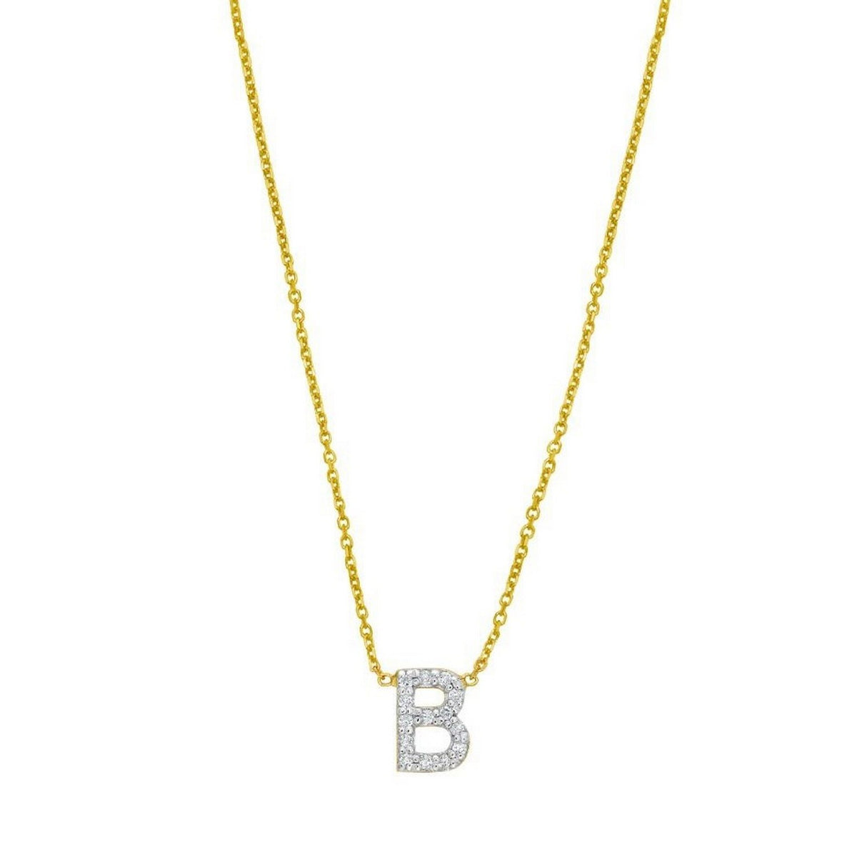 14K Yellow Gold Mini Diamond B Initial Pendant Necklace