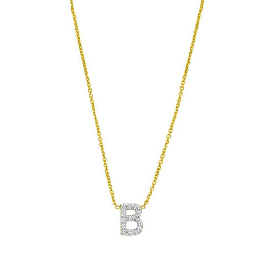 14K Yellow Gold Mini Diamond B Initial Pendant Necklace