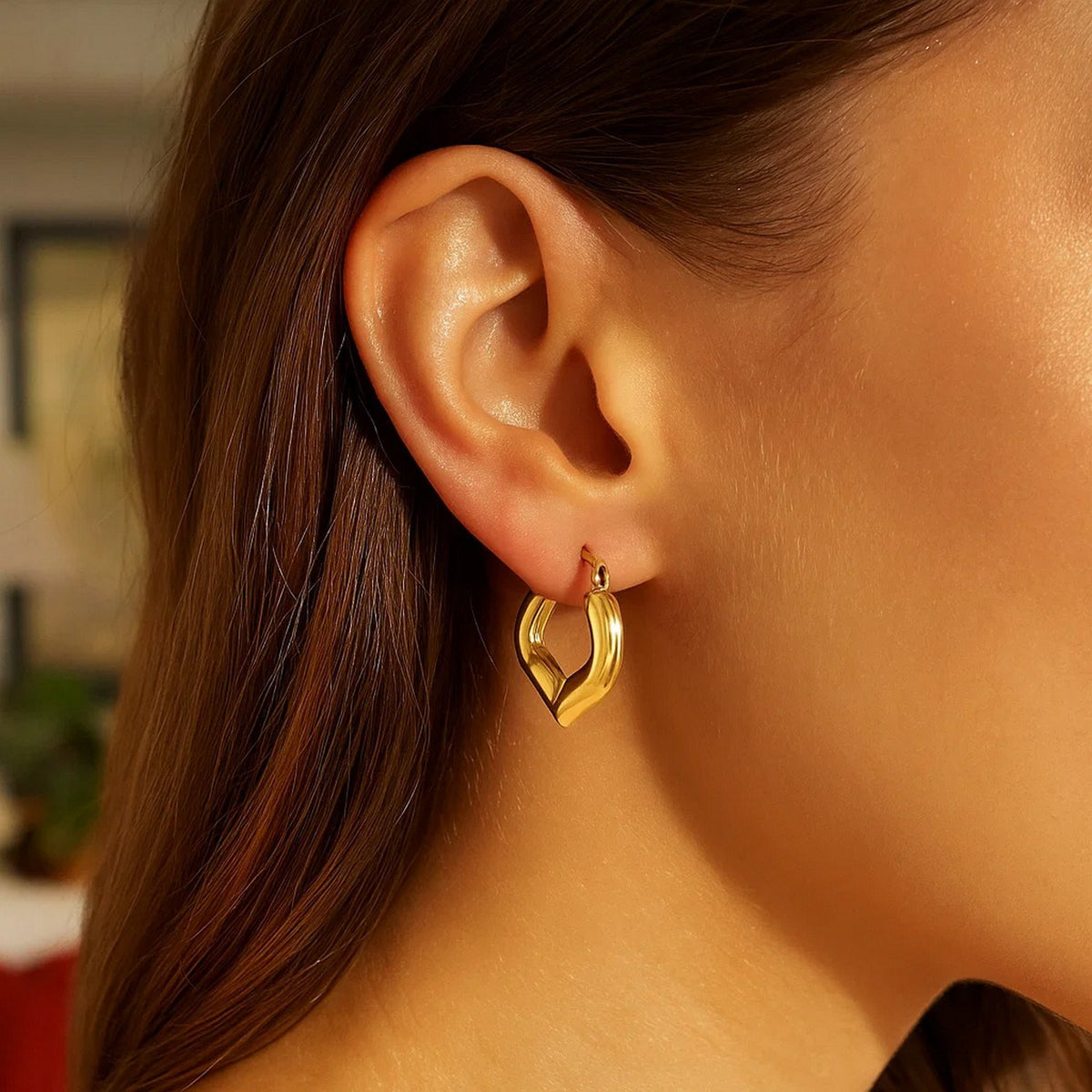 10k Yellow Gold Hoop Style Heart Shape Earrings