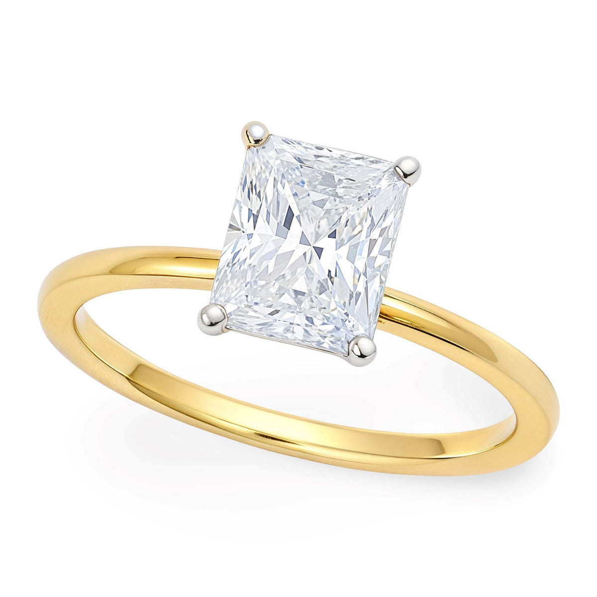 1.50Ct Radiant Lab Grown IGI G/VS1 Diamond Ring in 10K Yellow Gold
