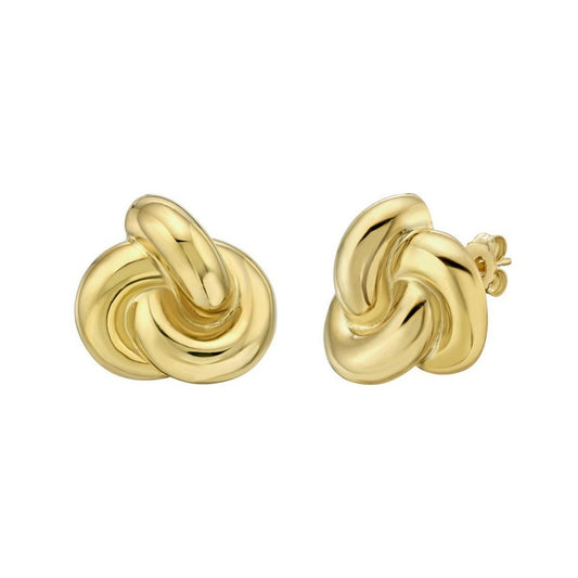 Sterling Silver Yellow Gold Plated Puffed Love Knot Stud Earrings
