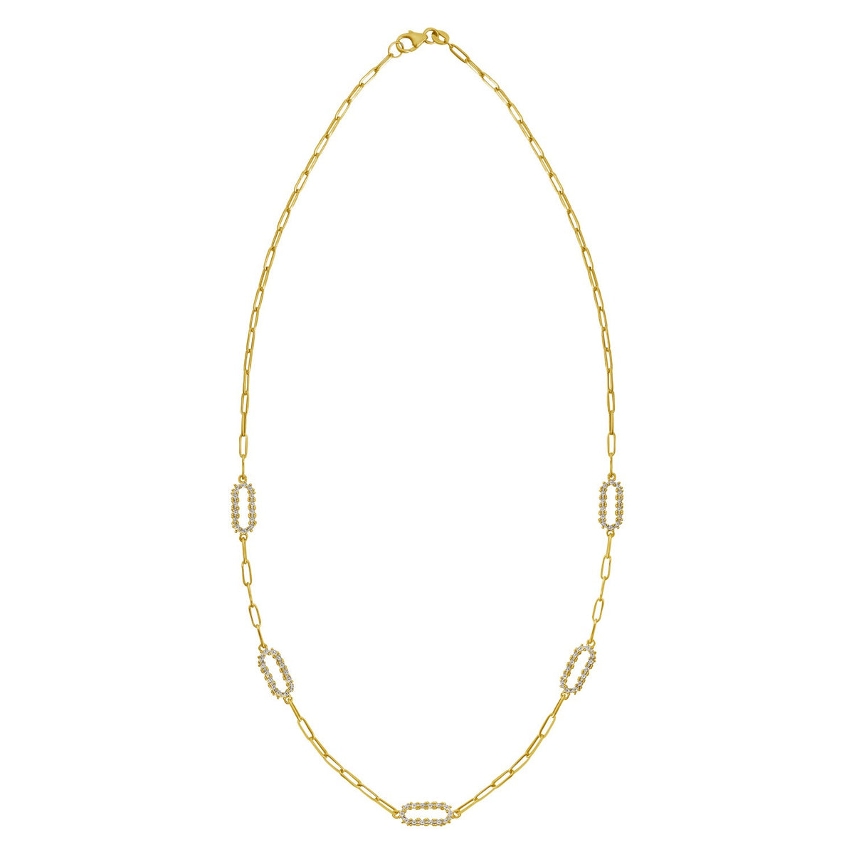 14K Yellow Gold Diamon Oro Paperclip Necklace