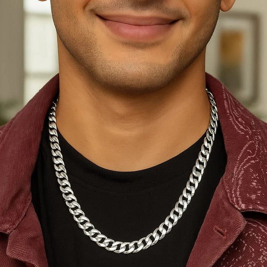 Rhodium Plated Sterling Silver Curb Style Chain (10.20 mm)