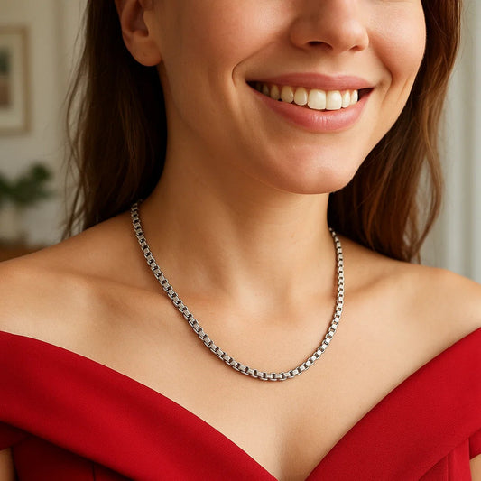 Sterling Silver Rhodium Plated Rockstar Cut Round Box Chain (3.90 mm)