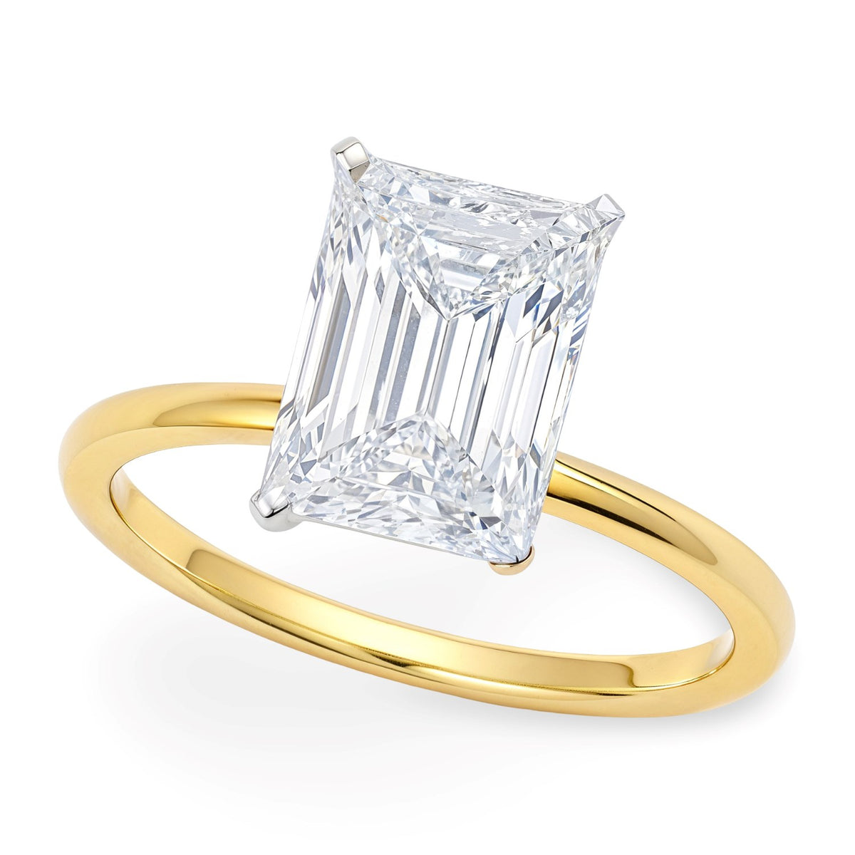 5 Carat Radiant Lab Grown IGI G/VS1 Diamond Solitaire Ring in 14K Yellow Gold