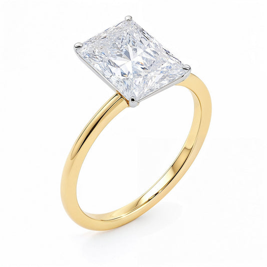 5 Carat Radiant Lab Grown IGI G/VS1 Diamond Solitaire Ring in 14K Yellow Gold