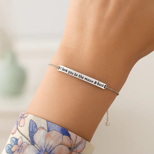 Sterling Silver Adjustable I Love You to the Moon and Back Bracelet (1.20 mm)