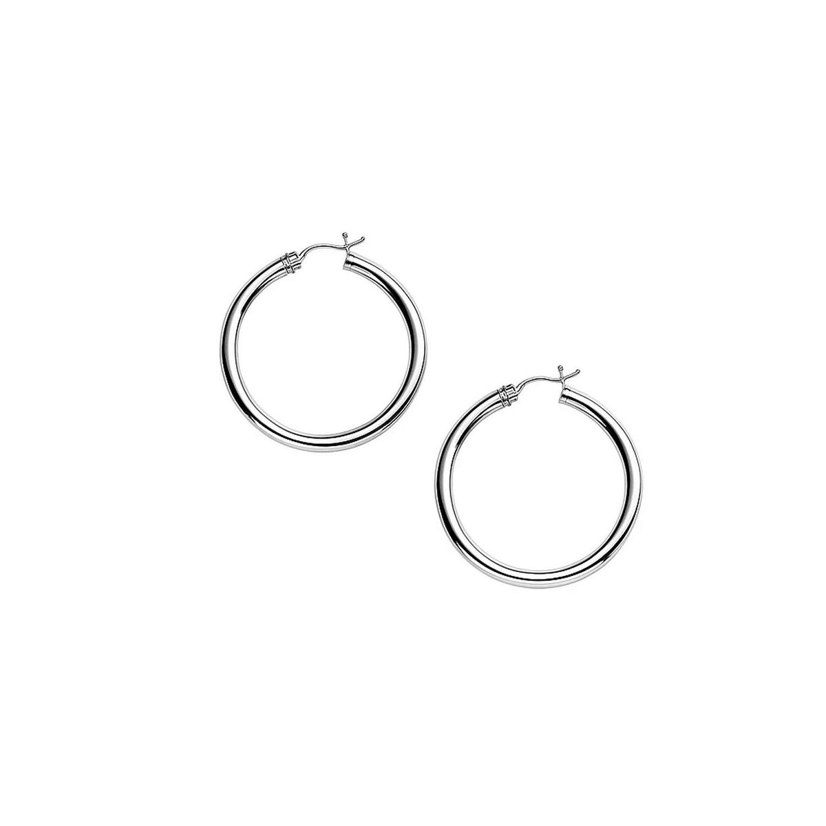 10k White Gold Polished Hoop Earrings (3x30mm)