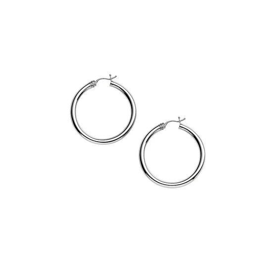 10k White Gold Polished Hoop Earrings (3x30mm)