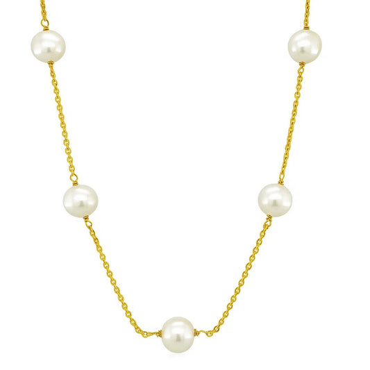 14k Yellow Gold Necklace with White Pearls
