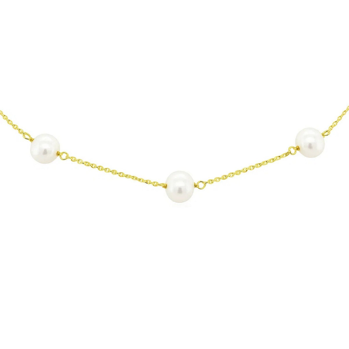 14k Yellow Gold Necklace with White Pearls