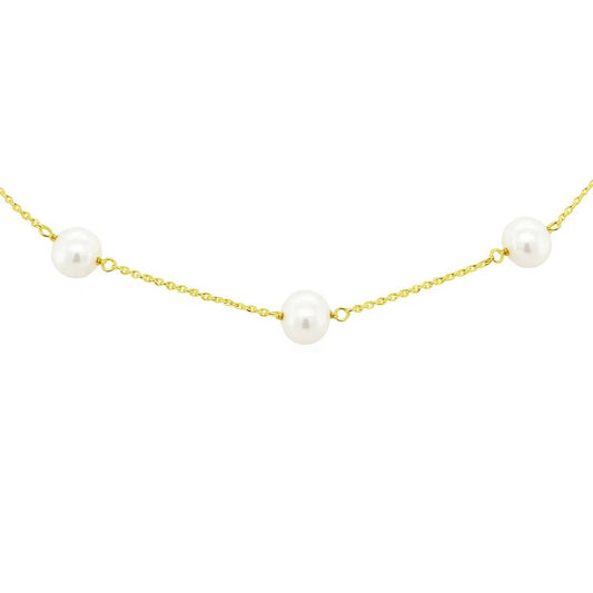 14k Yellow Gold Necklace with White Pearls