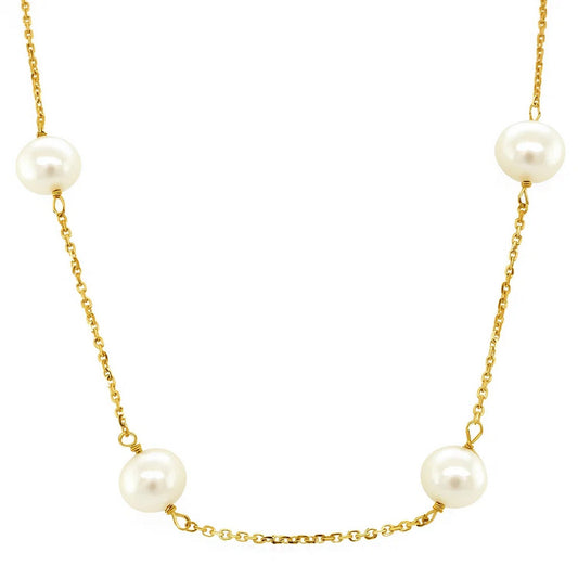 14k Yellow Gold Necklace with White Pearls