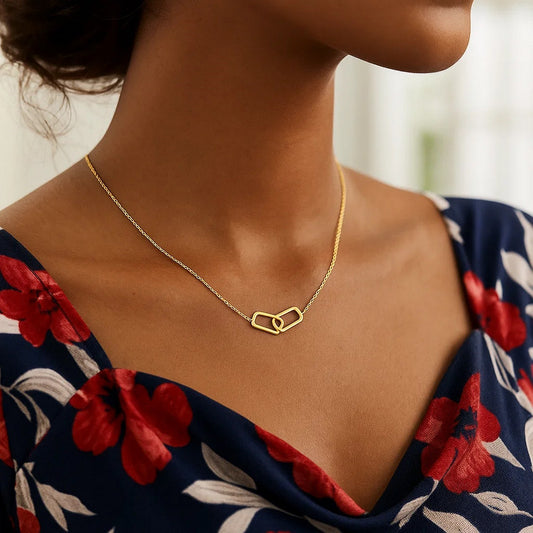 14k Yellow Gold Necklace with Interlocking Petite Rectangles