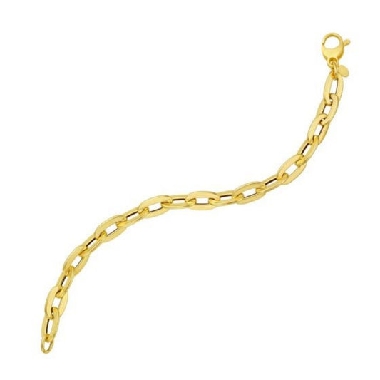 14K Yellow Gold Long Mirror Rolo Link Chain Bracelet (7.30 mm)