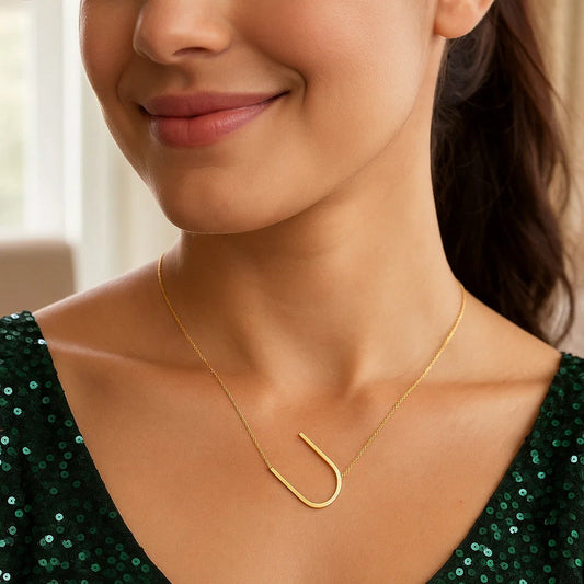 14K Yellow Gold Yours Truly Large Initial U Necklace